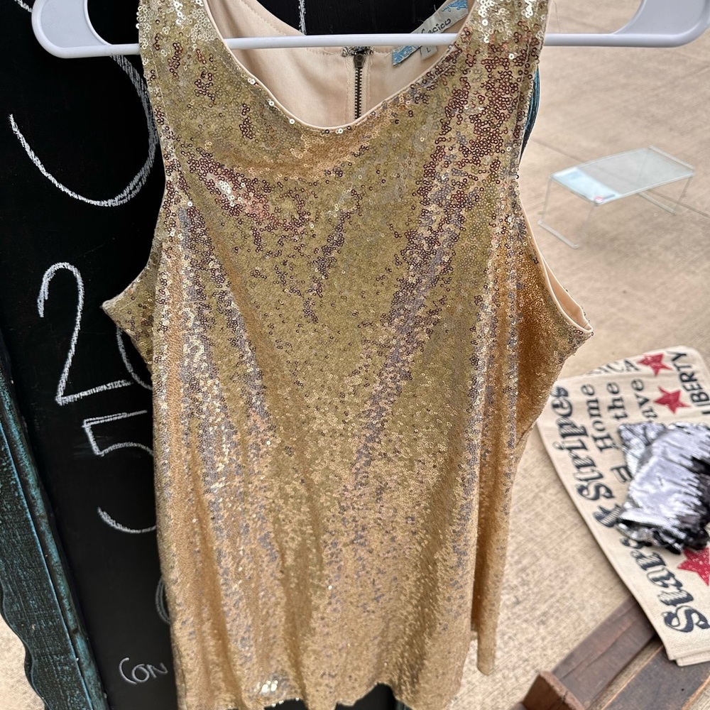 Gold Sequin Sleeveless Dress